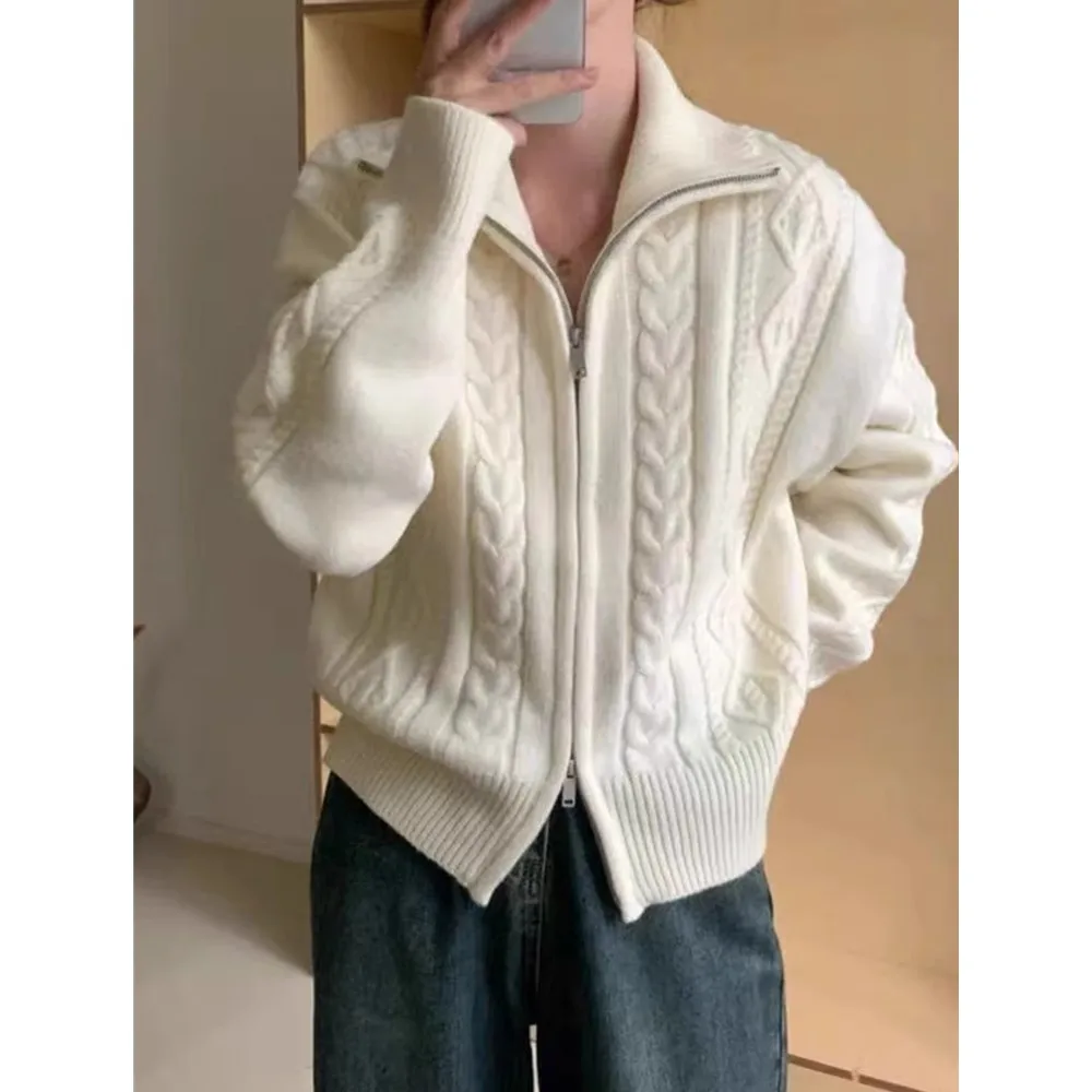 Cárdigan 100% de Cachemira para mujer, suéter suelto y suave de cuello alto para otoño e invierno, suéter tejido de lana, abrigo grueso