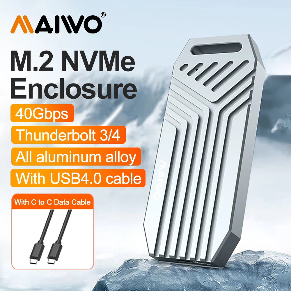 Carcasa Externa de Aluminio para SSD NVMe M.2 MAIWO USB4 de 40 Gbps, Compatible con SSD M2 Thunderbolt 4/3 Tipo-C de 8 TB para PC Portátil