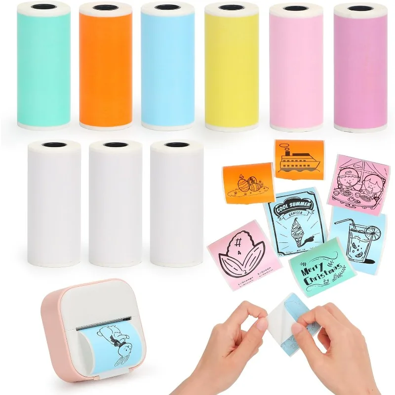 Papel adhesivo para Mini impresora, rollos de papel térmico para T02/M02 y Mini impresora, papel autoadhesivo de Color liso 25X57mm Paperang