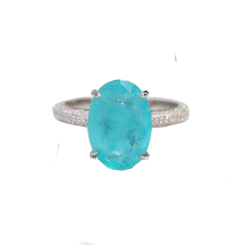 Anillos de dedo ovalados de Plata de Ley 925 para mujer, elegante anillo de turmalina Paraiba, joyería clásica de compromiso y boda