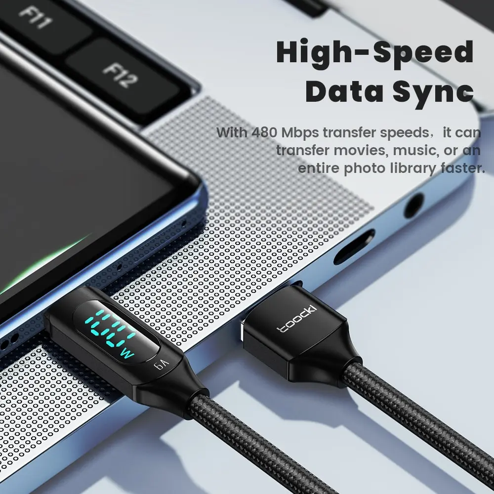 Toocki 100W Cable USB tipo C para Huawei Honor Xiaomi Samsung Super carga carga rápida cargador USB C Cable de datos Cable 1m 2m
