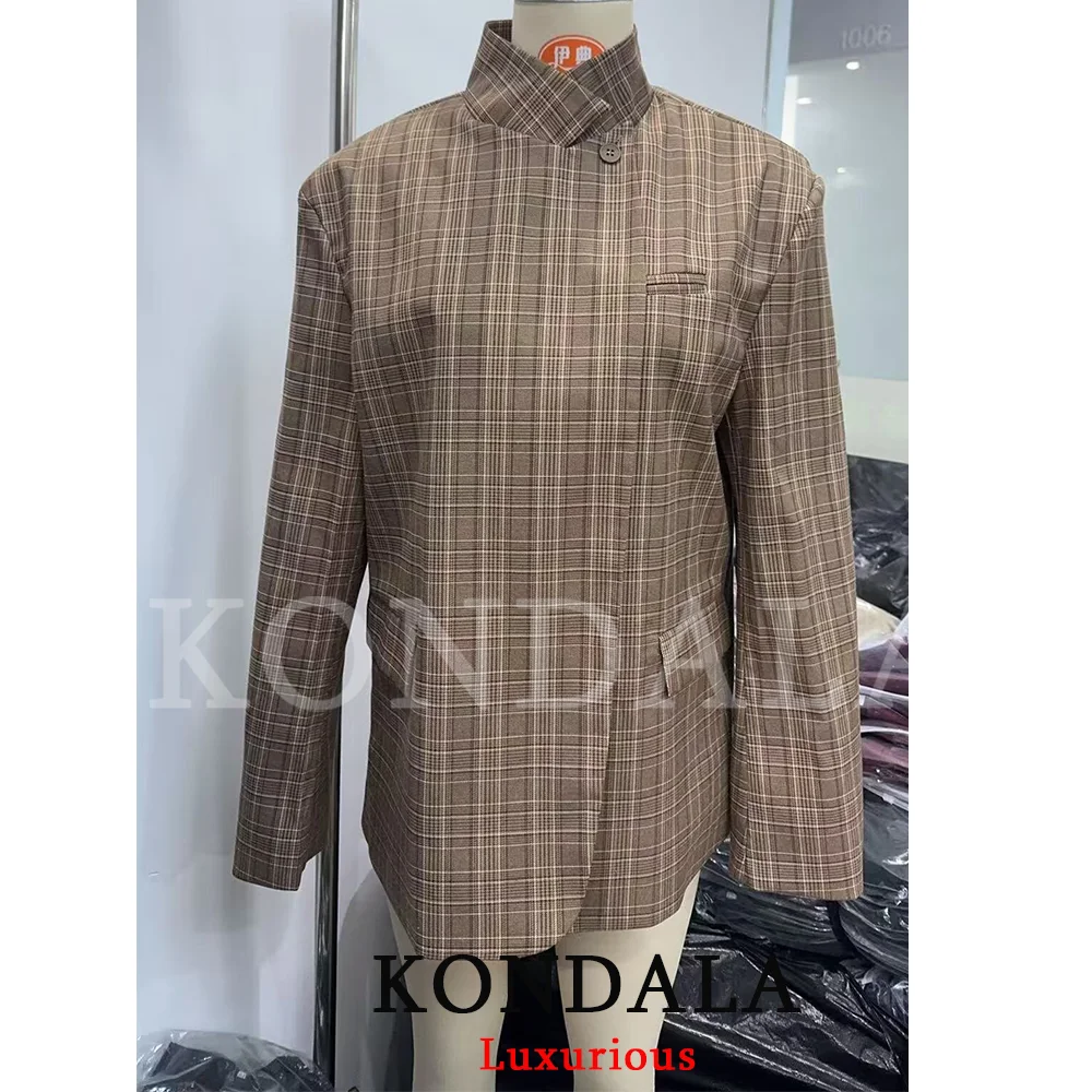 Blazer a Cuadros Elegante para Mujer de Oficina KONDALA, Blazer Oversize con Botón Único en la Parte Delantera, Moda Primavera-Verano 2026, Top para Mujer de Oficina