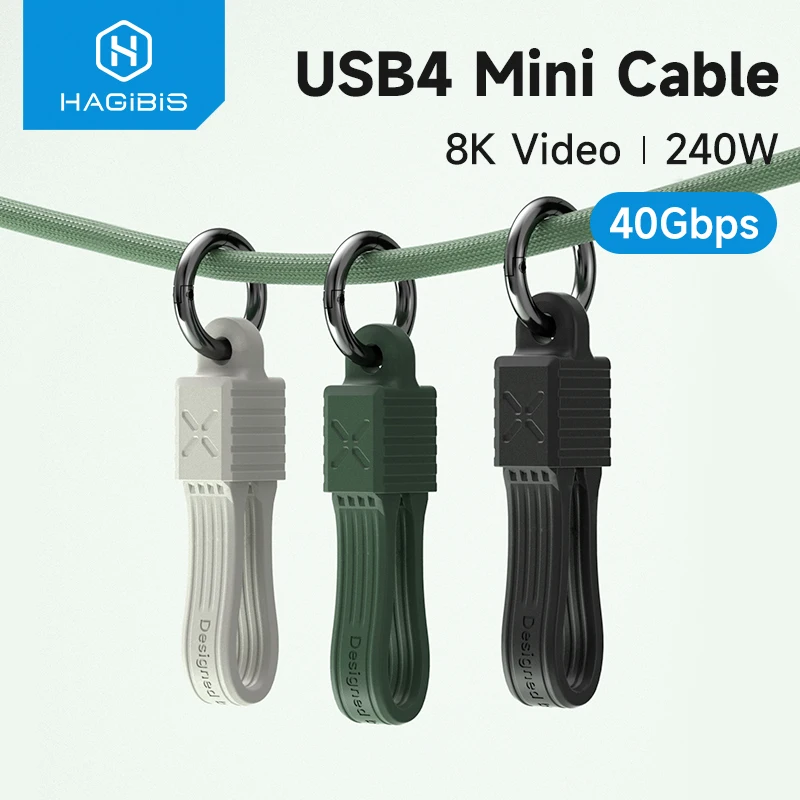 Hagibis USB 4 Cable Llavero portátil Cable corto USB C a tipo C 240W 40Gbps para Thunderbolt 3/4 iPhone 17 Pro SSD Power Bank