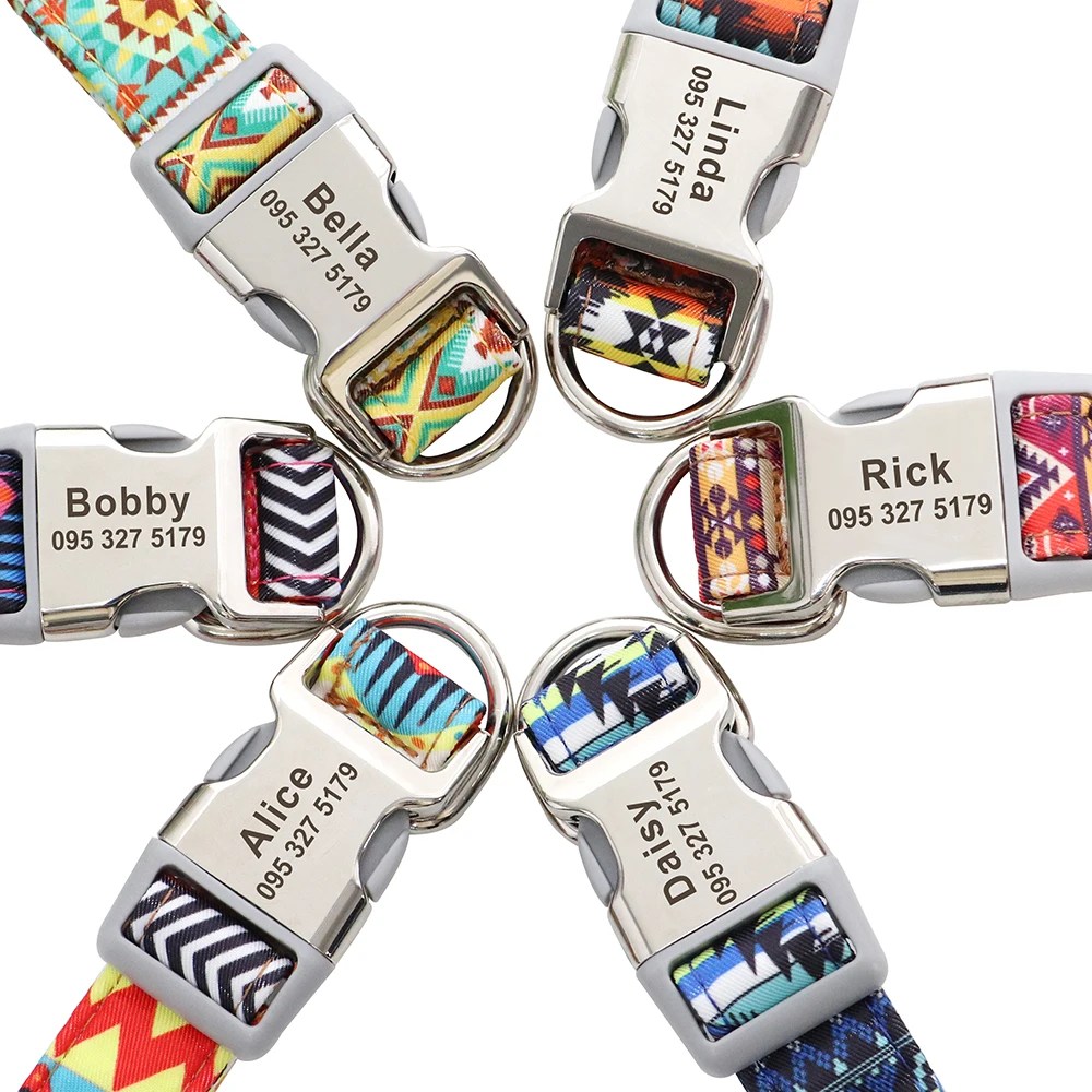 Collar de nailon ajustable para perros, collares de identificación personalizados para gatos con hebilla de nombre grabado, antipérdida para perros pequeños, medianos y grandes