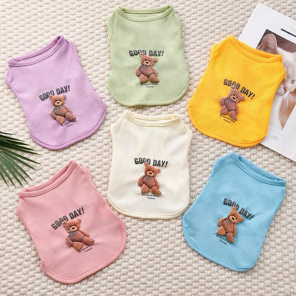 Ropa para perros Primavera Verano Pet cachorro chaleco gato fresco espuma estampado de oso verano Waffle camiseta sin mangas XS-XXL