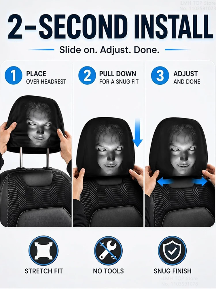 Fundas para reposacabezas de coche Aoifn Ghost Face, fundas universales para reposacabezas con temática de terror de Halloween, accesorios interiores de coche divertidos y aterradoras