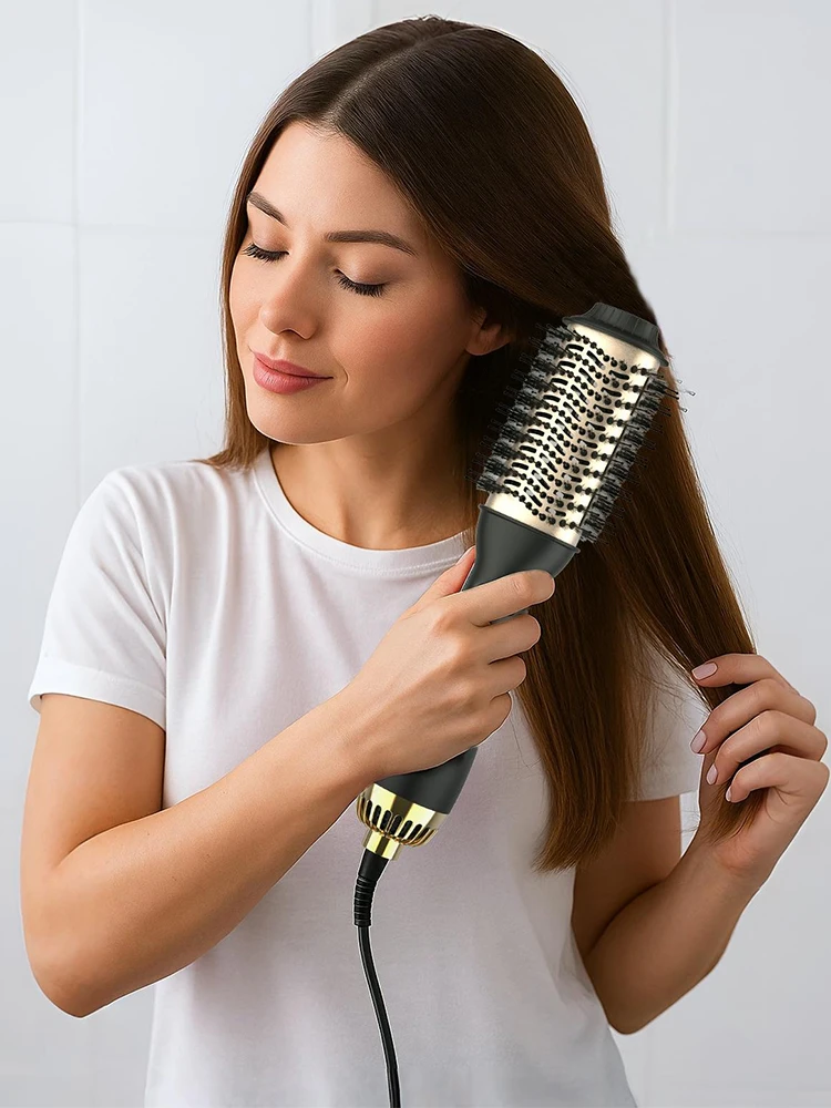 Cepillo de Aire Caliente y Voluminizador LISAPRO One-Step PLUS 2.0, Secador y Estilizador de Cabello, Nuevo Cepillo Rizador de Cabello Negro Dorado
