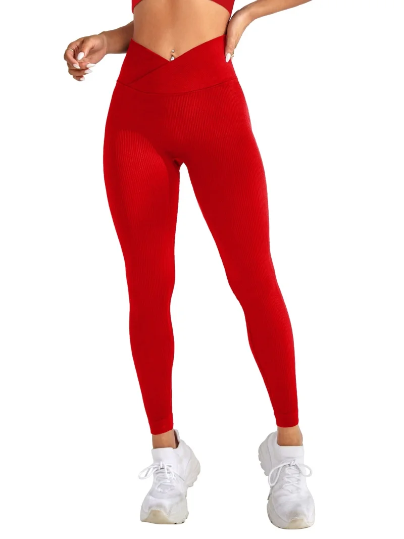 Mallas deportivas para mujer, pantalones elásticos de cintura en V para glúteos de melocotón, pantalones deportivos con caderas elevadas y pantalones de Yoga sin costuras de cintura alta ajustados