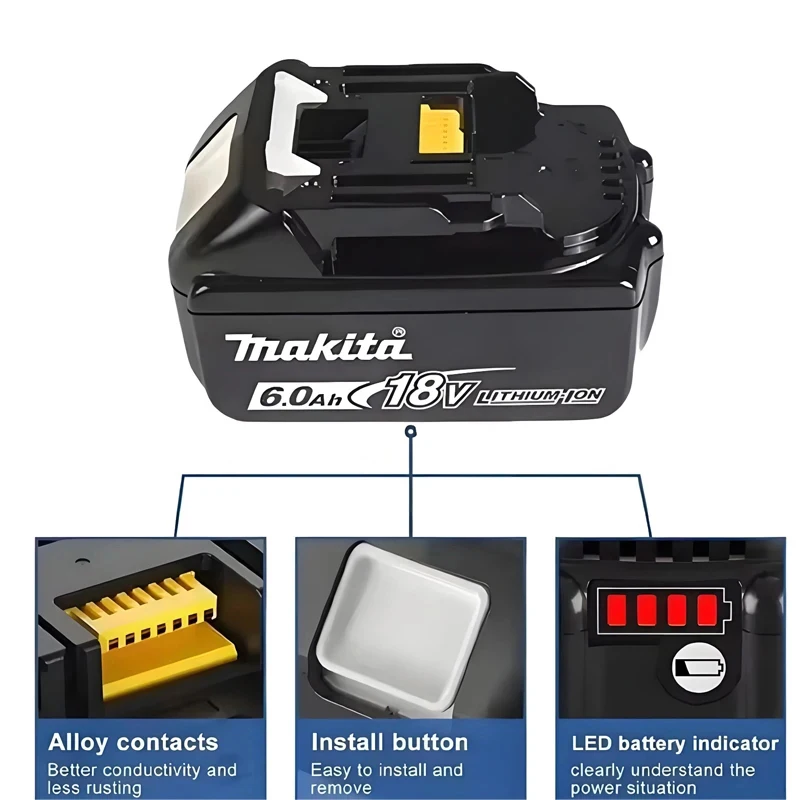 Taladro percutor inalámbrico Makita DDF487 de 10 mm sin escobillas de 18 V con batería de iones de litio, destornillador eléctrico de alto torque, batería Makita de 18 V