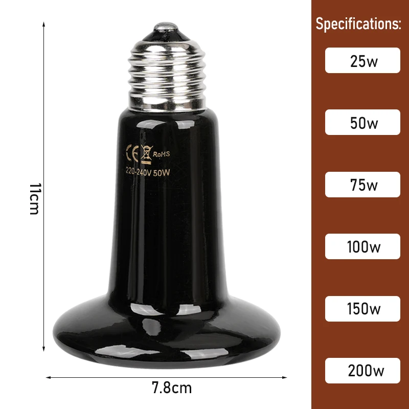 Lámpara calefactora de cerámica para reptiles, 75mm/45mm, sin luz, calentador de infrarrojos lejanos, tortuga, serpiente, lagarto, mascota, pollito, 220-240v, 1 Uds.