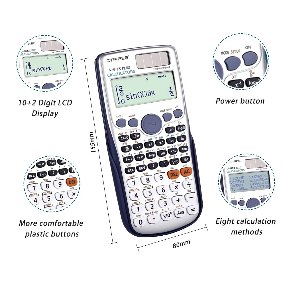 Calculadora Científica Original FX-991ES PLUS con 417 Funciones para Estudiantes de Secundaria, Universidad y Oficina, con Batería de Monedas