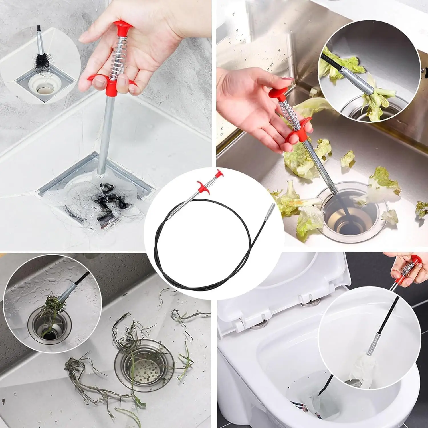 Herramienta Flexible de Agarre con 4 Garras para Desatascar Drenajes, Removedor de Cabello y Obstrucciones para Cocina y Baño
