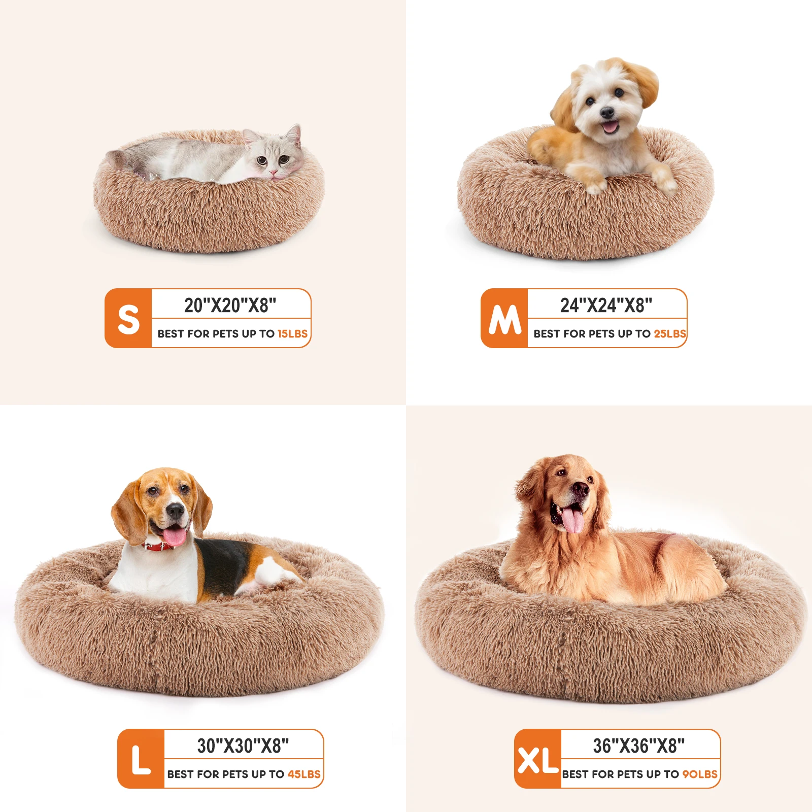Cama calmante para perros JHK para perros medianos a grandes, cama grande lavable para mascotas, cama redonda antideslizante de felpa esponjosa para perros de piel sintética