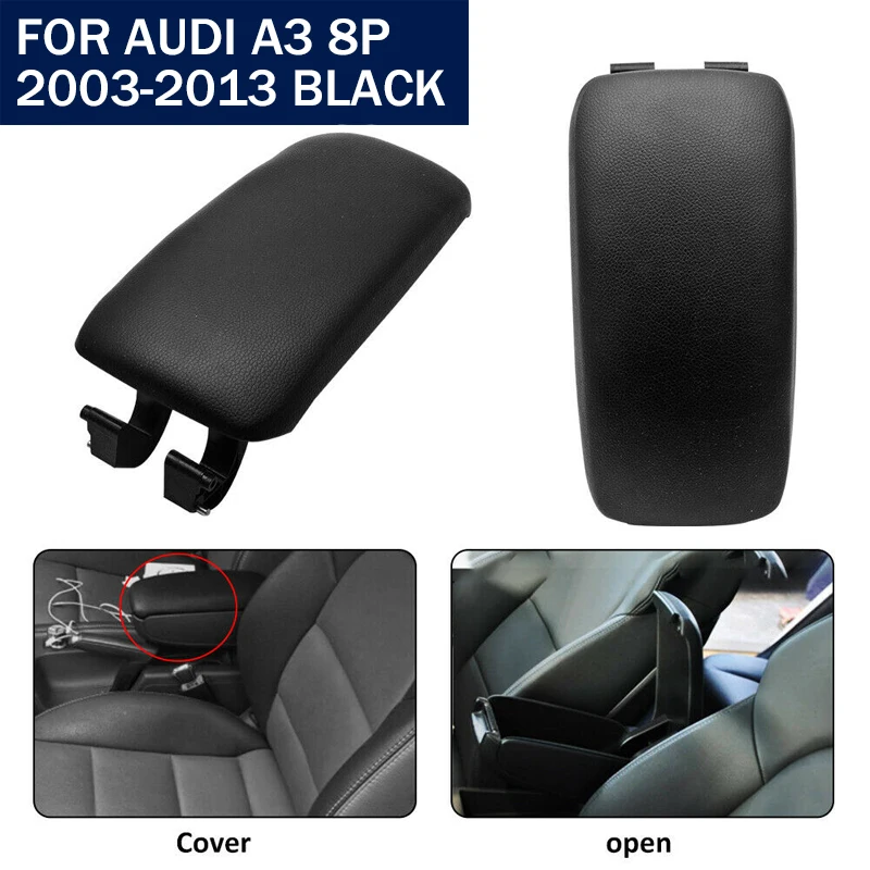 Tapa de reposabrazos consola central caja de almacenamiento tapa de cuero apto para AUDI A3 8P 2003 2004 2005 2006 2007-2012 accesorios negros para coche