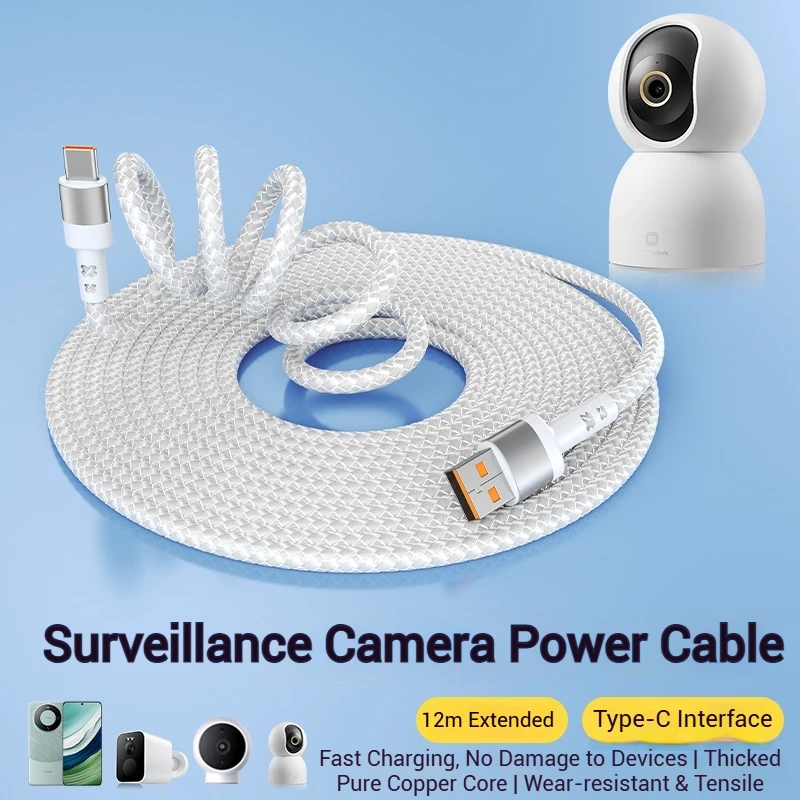 Cable de Carga Tipo-C Trenzado Extra Largo, Apto para Cámaras de Coche, Impresoras y Cables de Extensión USB, Cable de Datos de 3m, 5m, 8m, 12m
