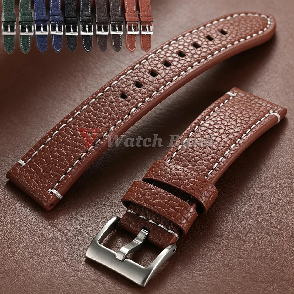 Correas de reloj de piel de becerro auténtica de 18mm, 20mm, 22mm y 24mm, correa marrón universal para hombres y mujeres, correas de repuesto para reloj con hebilla de metal