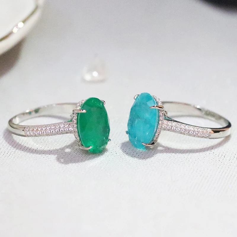 Anillos de dedo ovalados de Plata de Ley 925 para mujer, elegante anillo de turmalina Paraiba, joyería clásica de compromiso y boda