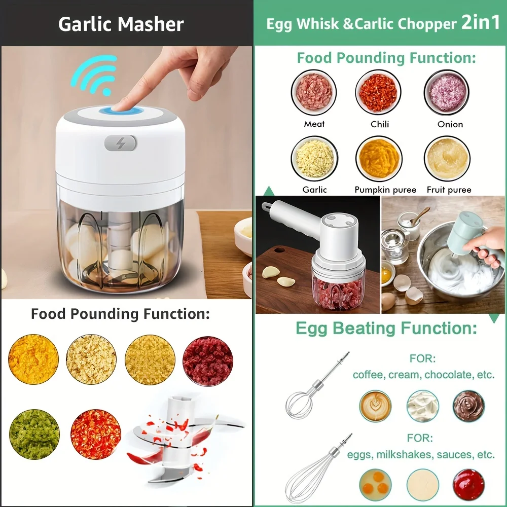 Picadora eléctrica de alimentos para cocina, Mini trituradora de ajo, picadora de carne portátil USB, picadora de verduras para Gadgets de cocina