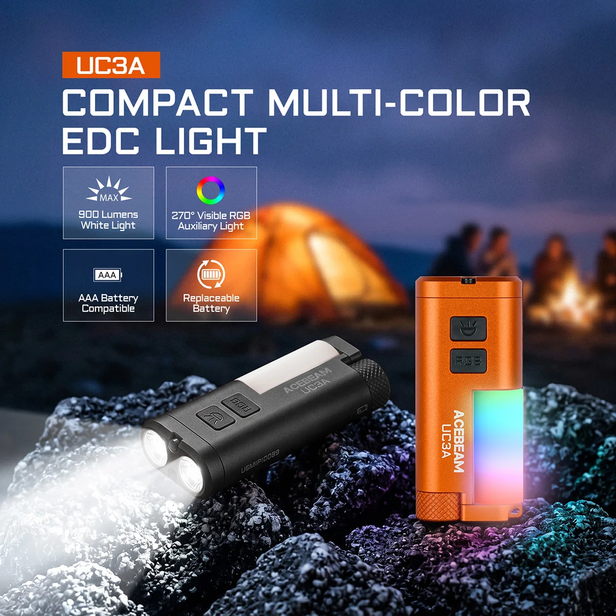 Linterna ACEBEAM UC3A EDC recargable de amplio voltaje (1,2-4,8 V), linterna LED con luz de camping, magnética, multifuncional para perros