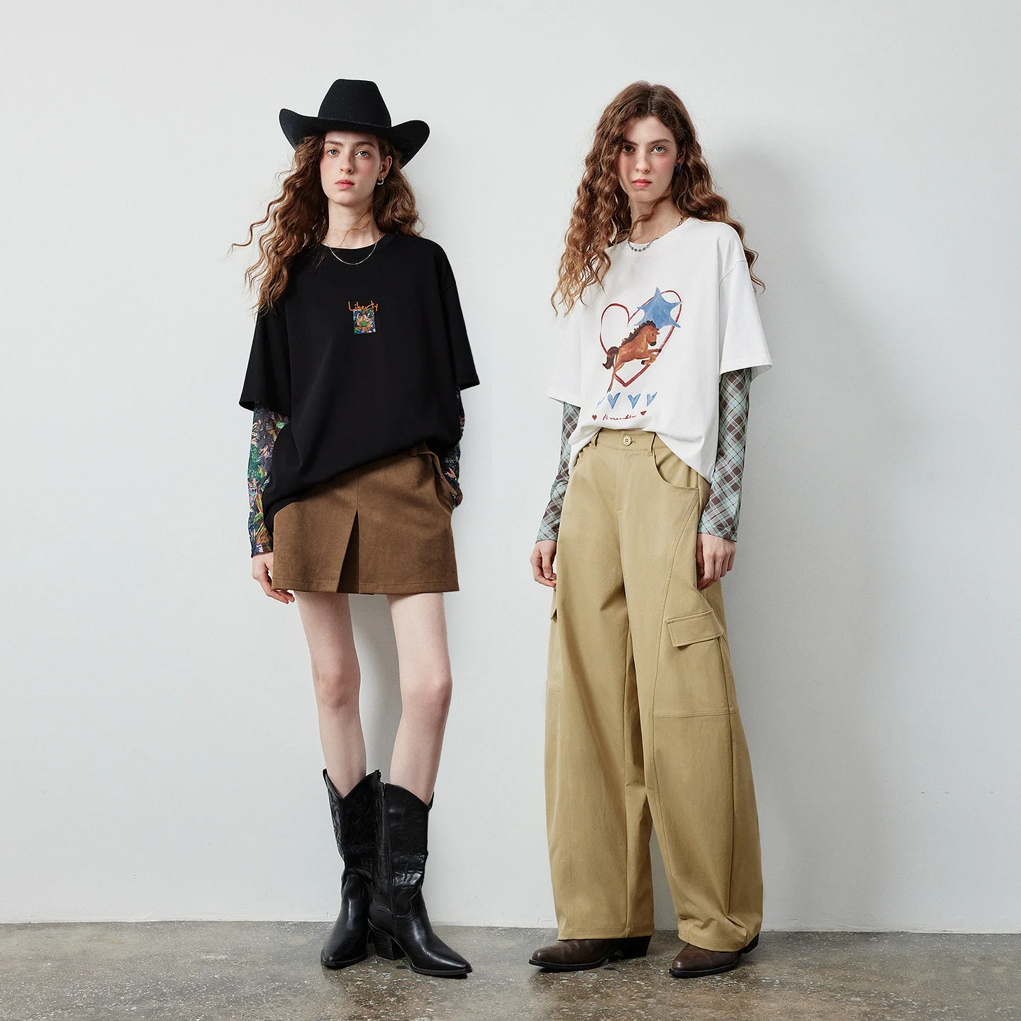 Camiseta de manga larga para mujer TOYOUTH, nueva colección otoño 2026, de algodón, diseño de dos piezas falsas, con hombros caídos, estilo urbano y casual.