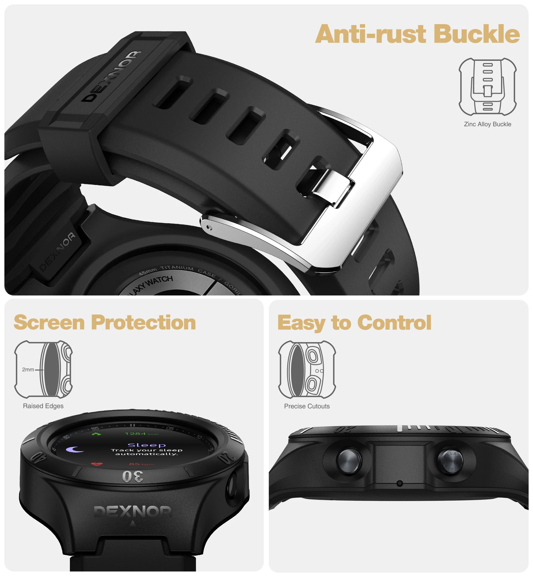 Dexnor-funda deportiva de negocios para Samsung Galaxy Watch 3, cubierta resistente de grado militar a prueba de golpes con bandas de correa, 45mm (2020)