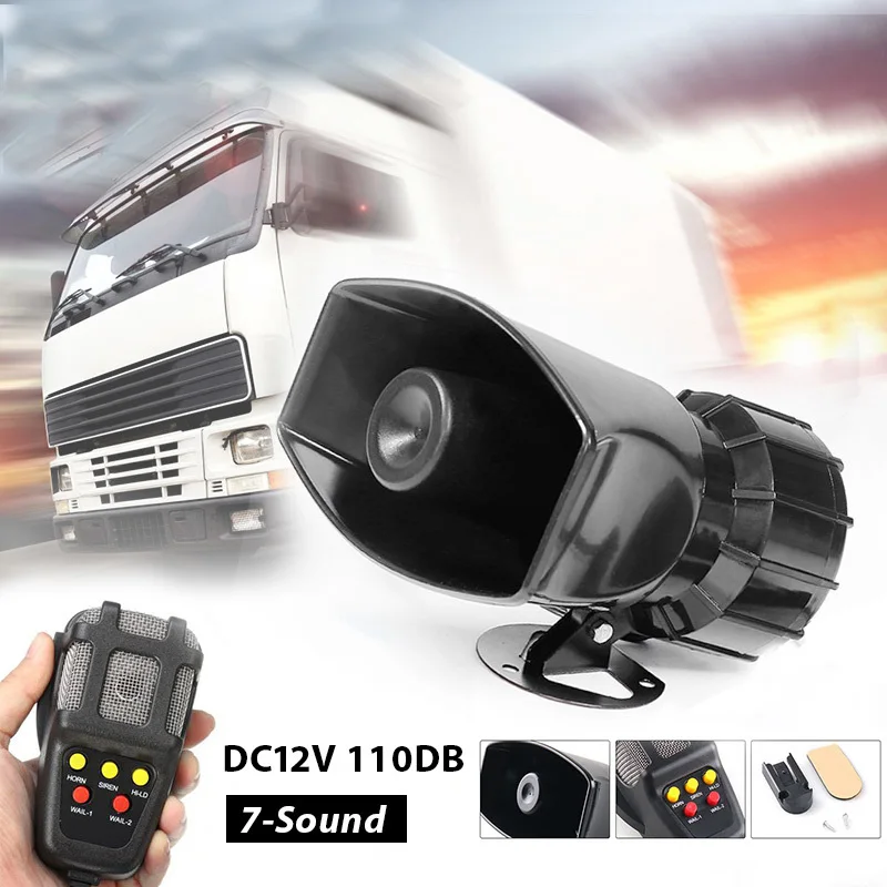 EAFC bocina de coche 7 sonidos sirena de coche bocina de aire tono sirena de coche bocina micrófono PA sistema de altavoces amplificador de emergencia sirena 12V
