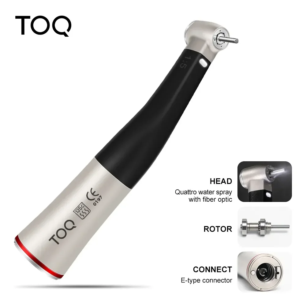 TOQ Red Ring 1:5 Contra-ángulo de aumento de baja velocidad con irrigación interna y fibra óptica para motor tipo E