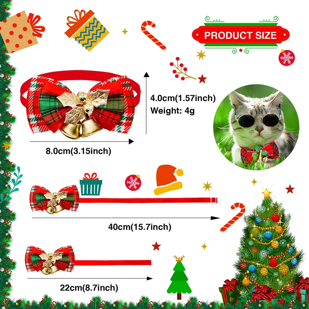50/100 Uds. Pajarita para perro con campana, pajarita navideña para perro, Collar para lazos, accesorios navideños para el cuidado de perros, suministros para mascotas para perros