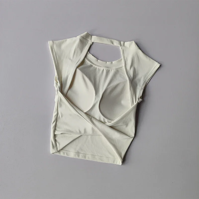 Camiseta deportiva con almohadilla fija para el pecho para mujer, chaleco Sexy corto con espalda descubierta, traje de Yoga adelgazante de secado rápido, ropa superior