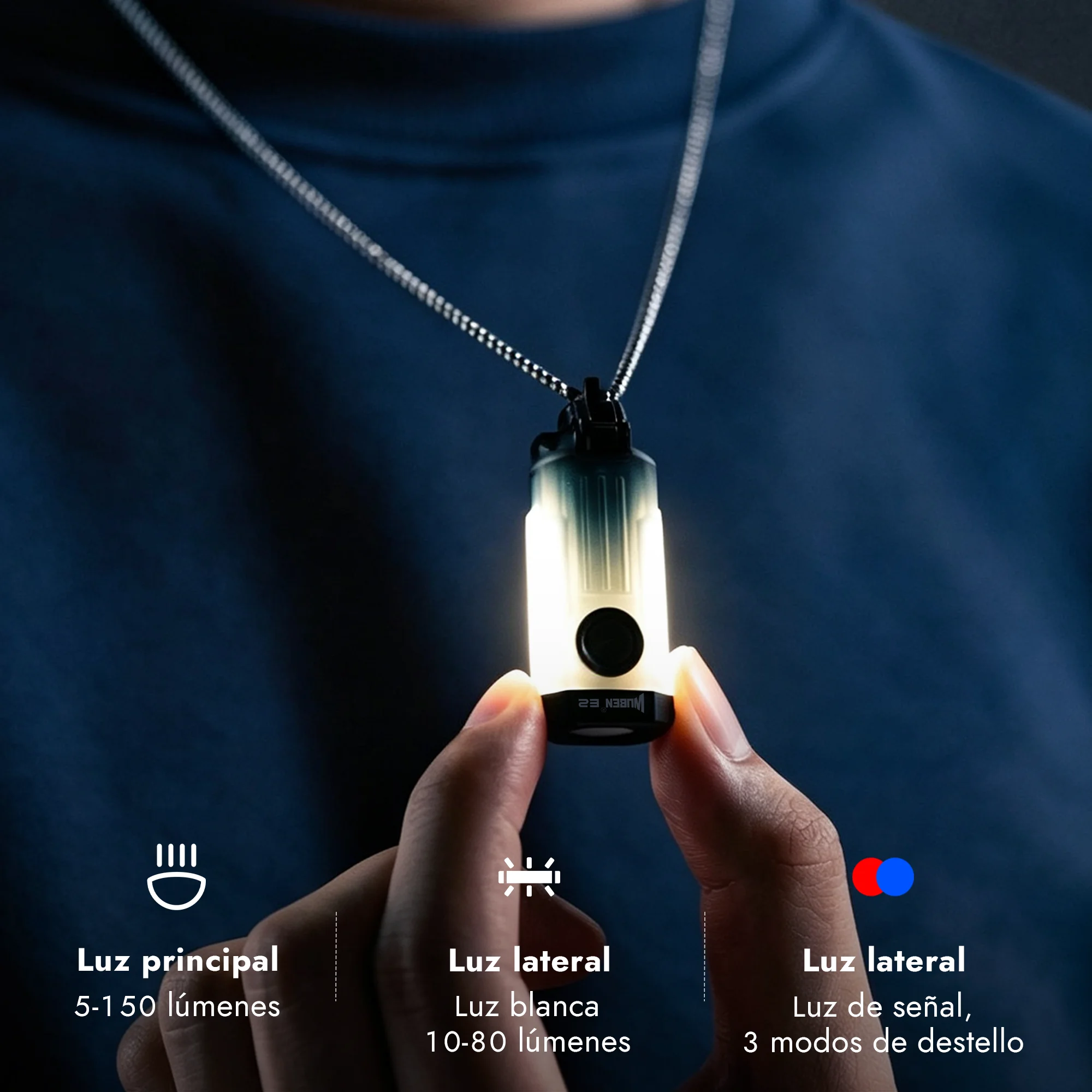 Linterna Wuben E2 EDC ultraligera con luz estroboscópica, linterna de cuello, mini linterna recargable para llavero, IP66, luz de bolsillo para camping