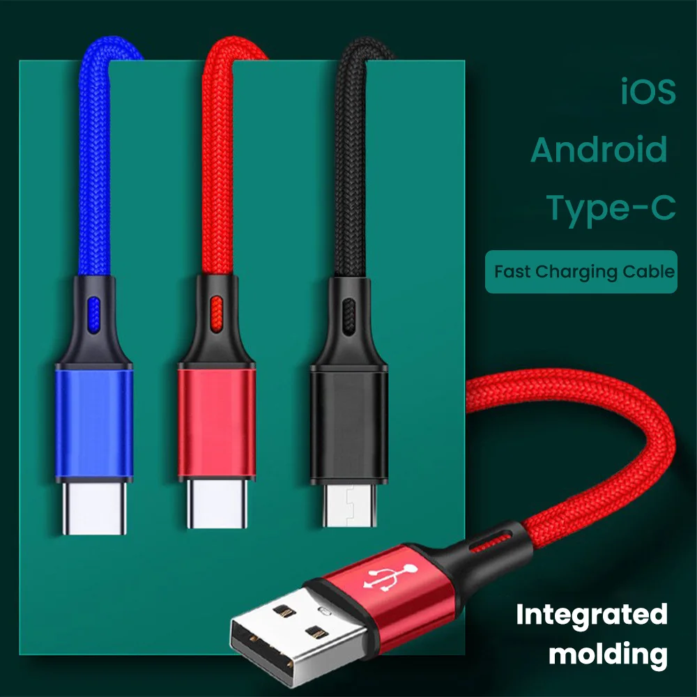 Cable USB Micro Tipo C de 25 cm, Cable de Carga Rápida y Transferencia de Datos para iPhone, Xiaomi, Samsung, Power Bank, Cable USB C con Trenzado de Nailon