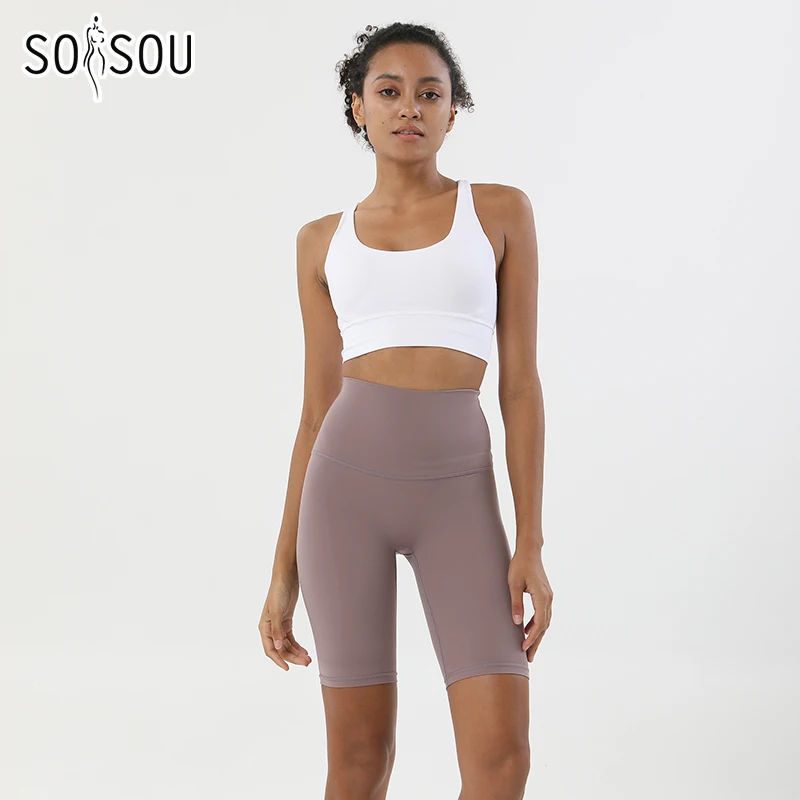 Conjunto de Yoga de Nailon de Dos Piezas para Gimnasio, Top Deportivo para Mujer, Pantalones Cortos de Ciclismo, Ropa Deportiva para Fitness, 45 Colores, Ropa para Mujer