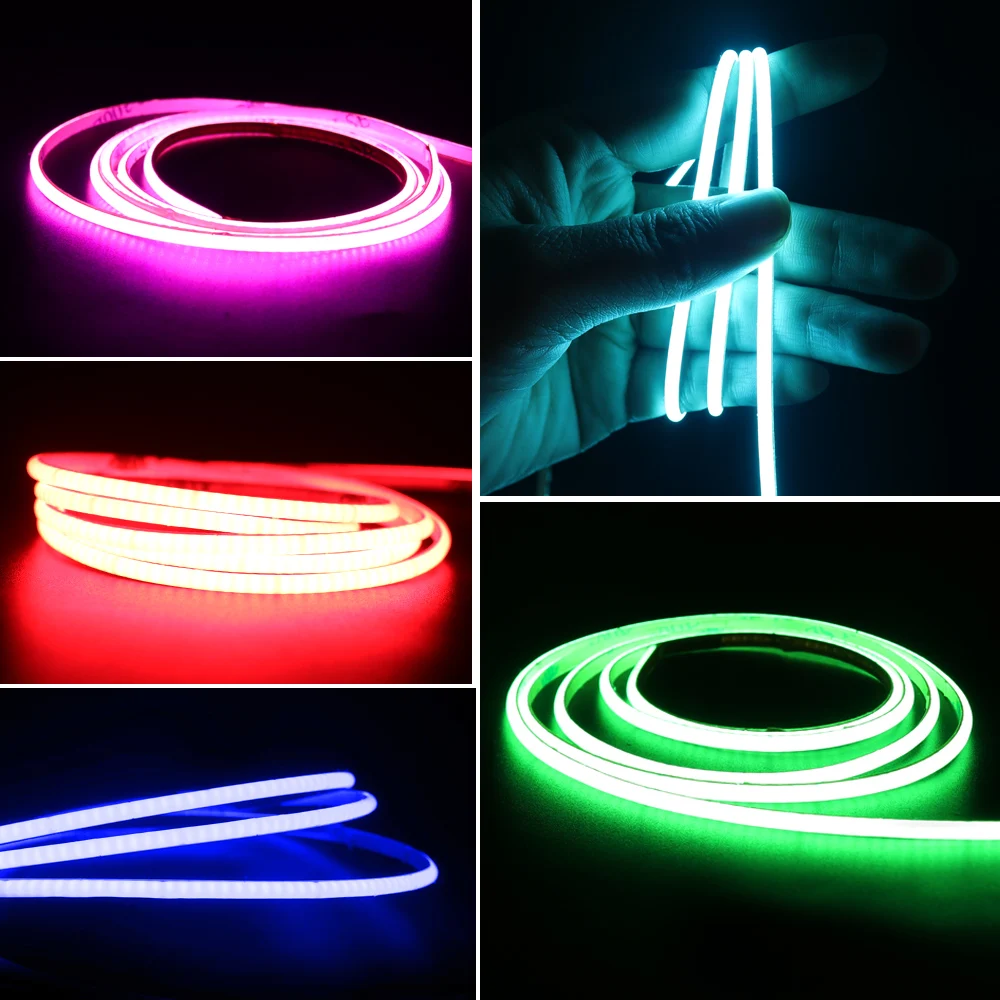 Tira de luces LED COB súper fino de 5V y 3mm para decoración DIY de juguetes, luces de cinta flexibles blancas frías alimentadas por batería USB de 480LED/m, color rojo
