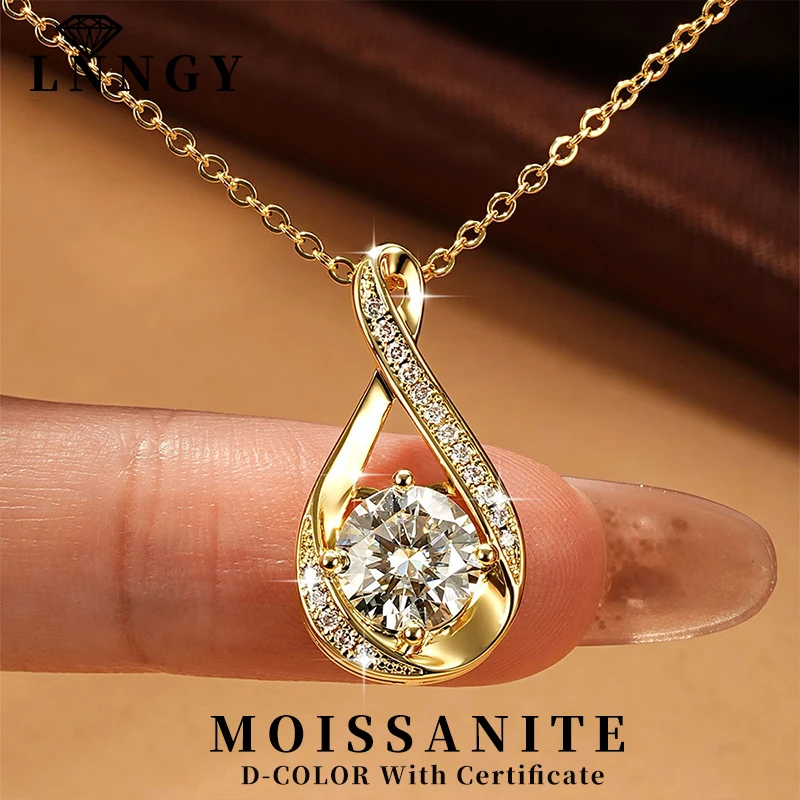 Collar de moissanita de corte redondo Lnngy de 8 mm y 2,0 ct, collar con colgante infinito relleno de oro de 14 quilates para mujer, regalo de joyería de boda
