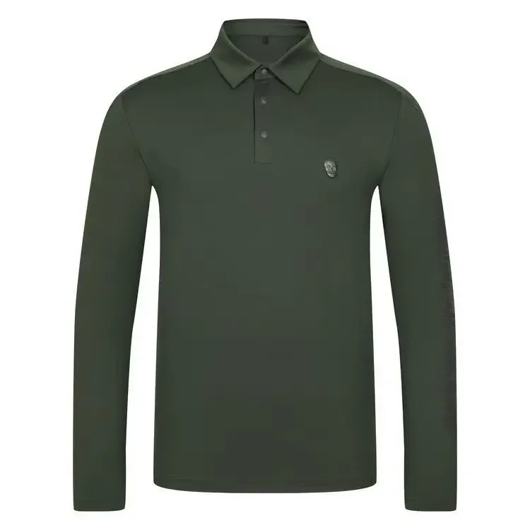 100% Algodón AMAZINGCRE Camiseta de Primavera de Alta Calidad para Hombre, Transpirable, de Secado Rápido, Absorbe la Humedad, Polo Deportivo de Manga Larga