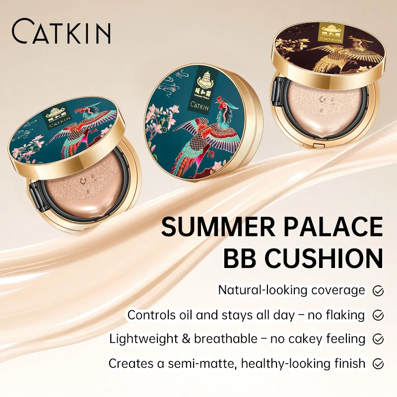 CATKIN BB Cream Air Cushion Foundation Corrector de cobertura natural contra la humedad + Recambio gratis Mediano/Ligero 0,46 onzas