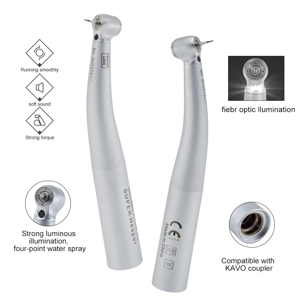 DEASIN Dental Pieza de mano de alta velocidad para niños, cabezal mini 9000L, fibra óptica LED, 4 chorros, fresas de vástago corto para niños