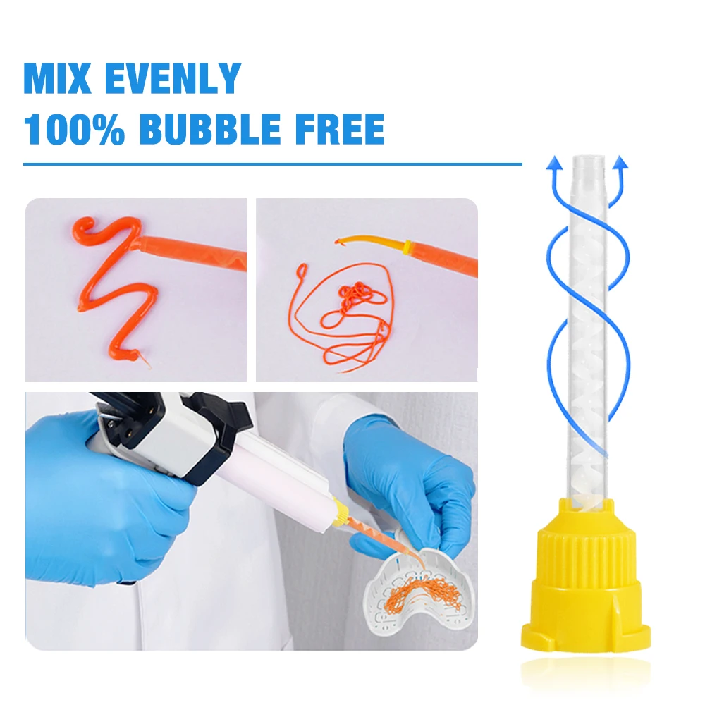 Puntas de mezcla Dental de 50/100 piezas, Materiales Dentales 1:1 para Material de goma de silicona ligero, suministros dentales desechables, tubo de mezcla