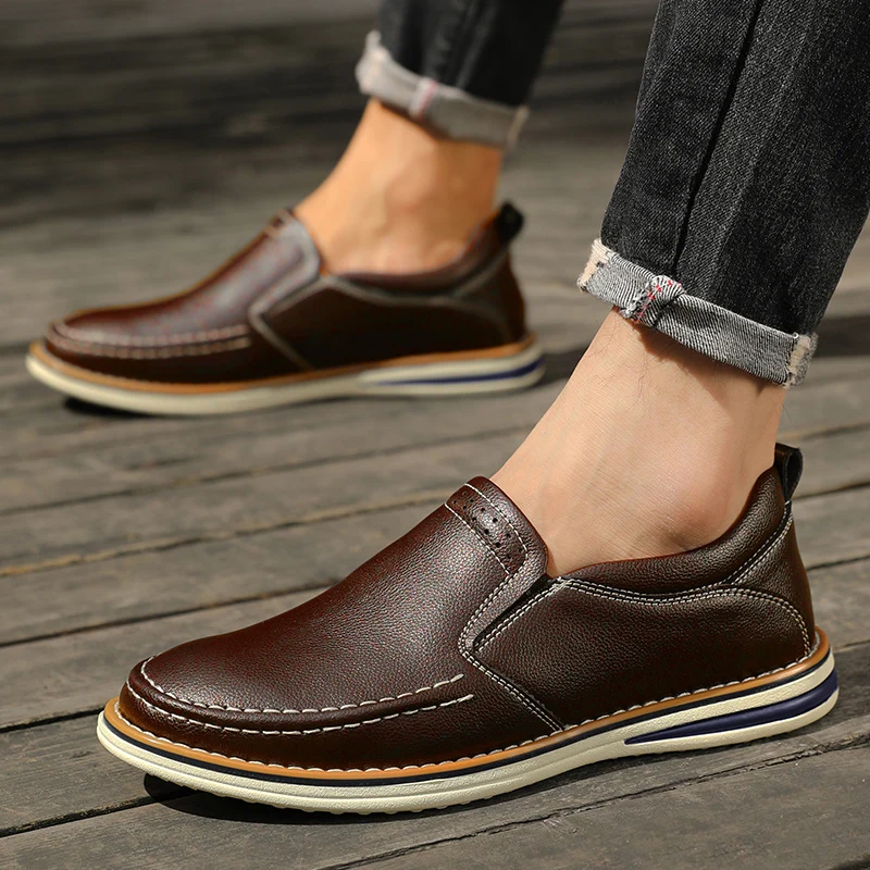 Zapatos informales de alta calidad para hombre, zapatos de cuero genuino para hombre, zapatos planos cómodos para conducir, mocasines para hombre al aire libre, talla grande 38-46