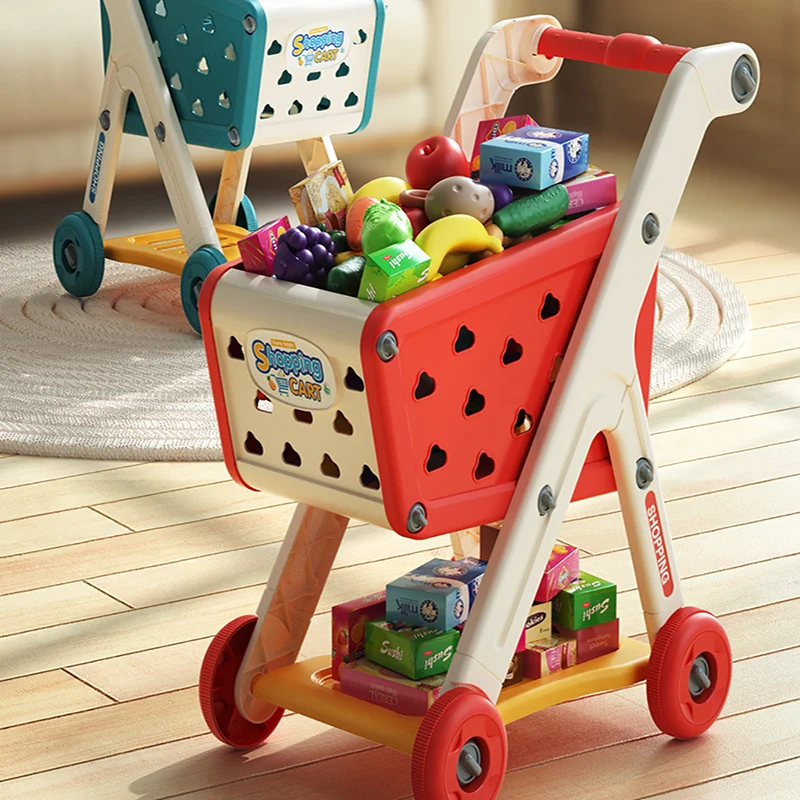 Carrito de Compras de Juguete para Bebés, Pequeño Carrito de Juego para Niños, Casa de Juego, Frutas para Cortar, Cocina Musical, Supermercado, Juguetes Educativos para Niños y Niñas
