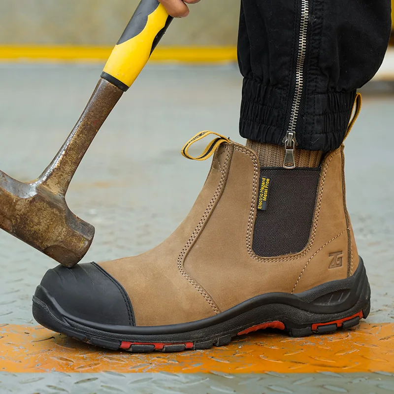 Botas de cuero genuino para hombre, zapatos de seguridad para el trabajo, antigolpes, antipinchazos, antiescaldado, zapatos de soldador, botas protectoras Chelsea para hombre