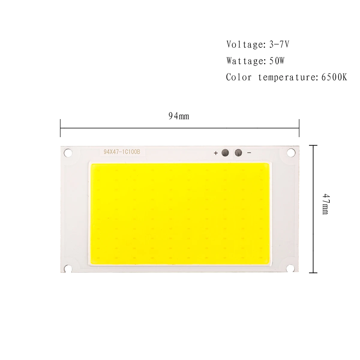 94*47mm Ultra brillante 50W DC 3V 3,7 V COB fuente de luz LED Chip a bordo blanco frío para lámparas de trabajo DIY