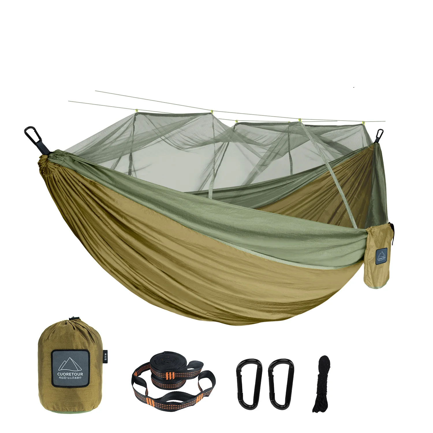 Hamaca para dormir colgante para acampar al aire libre, portátil, de tela de nailon de tamaño individual y doble, con mosquitera
