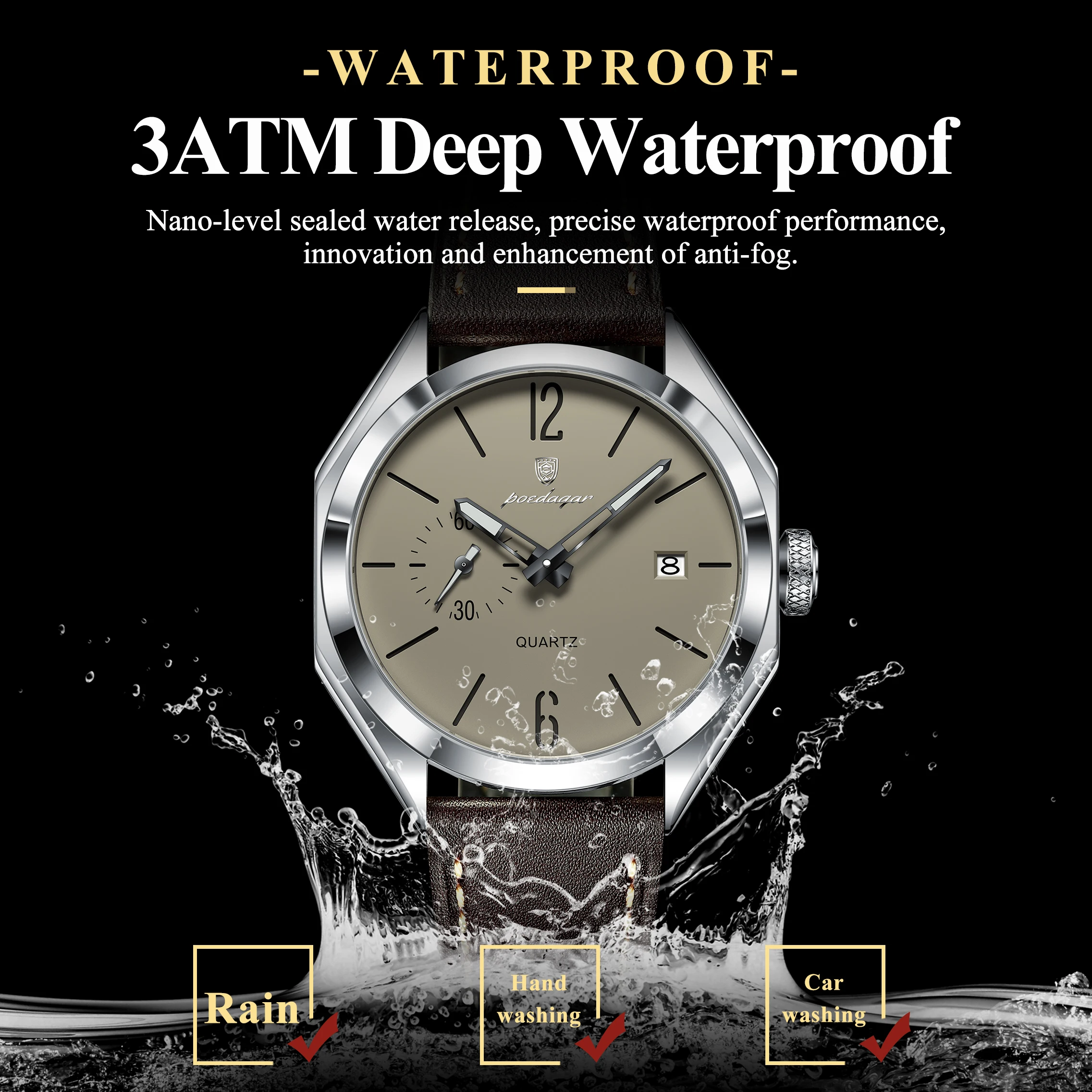 Reloj de Pulsera POEDAGAR Original para Hombre, Diseño Moderno, Correa de Cuero, Cuarzo, Estilo Ejecutivo, Resistente al Agua, Luminoso, con Fecha, Elegante