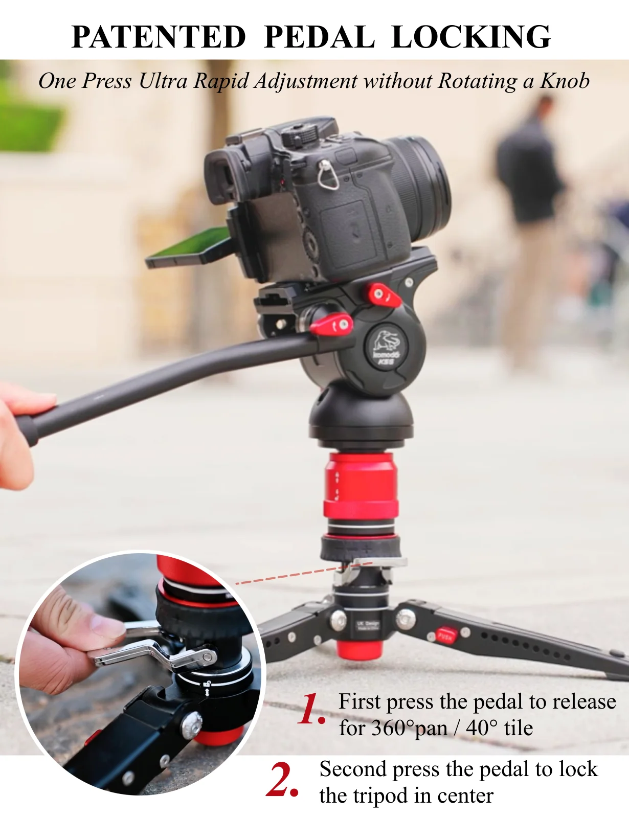 IMEAGE-trípode de bajo perfil CB3 BASE-P, cabezal de liberación rápida, desbloqueo mediante prensado de Pedal, Mini trípode portátil de aleación de aluminio estable