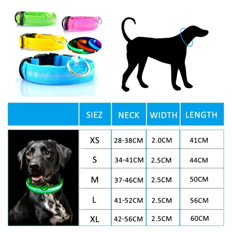 Collar Led para perro, Collar antipérdida para perros, cachorros, suministros luminosos nocturnos, productos para mascotas, accesorios, carga USB/batería