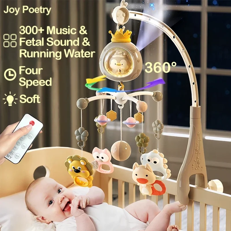 360 °   Móvil Musical para Cuna de Bebé, Luz Nocturna Giratoria, Juguete con Campana para Cama, Temporizador de Cuatro Velocidades, Sonajero Colgante para Bebés Recién Nacidos, Regalo para la Mesita de Noche