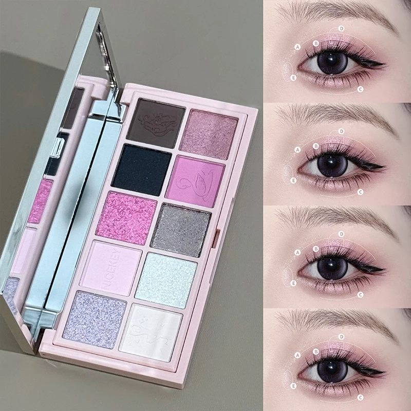 NICEKEY Set de Maquillaje Rosa Ballet Incluye 4 Labiales en Barra, 1 Rubor, 1 Polvo Compacto, 1 Paleta de Ojos, 1 Paleta de Contorno con Collar de Regalo