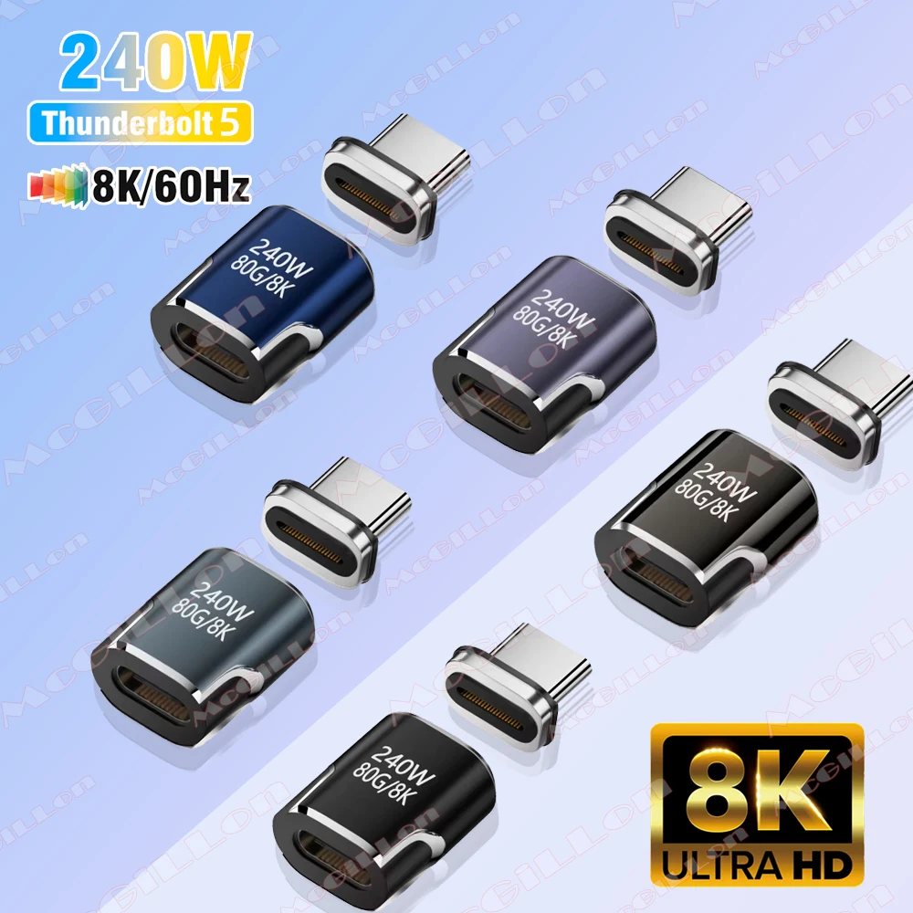 240W USB4.0 80Gbps Thunderbolt5 magnético tipo C OTG USB C a USB-C Cable convertidor magnético de carga rápida 8K @ 60Hz adaptador USB tipo C