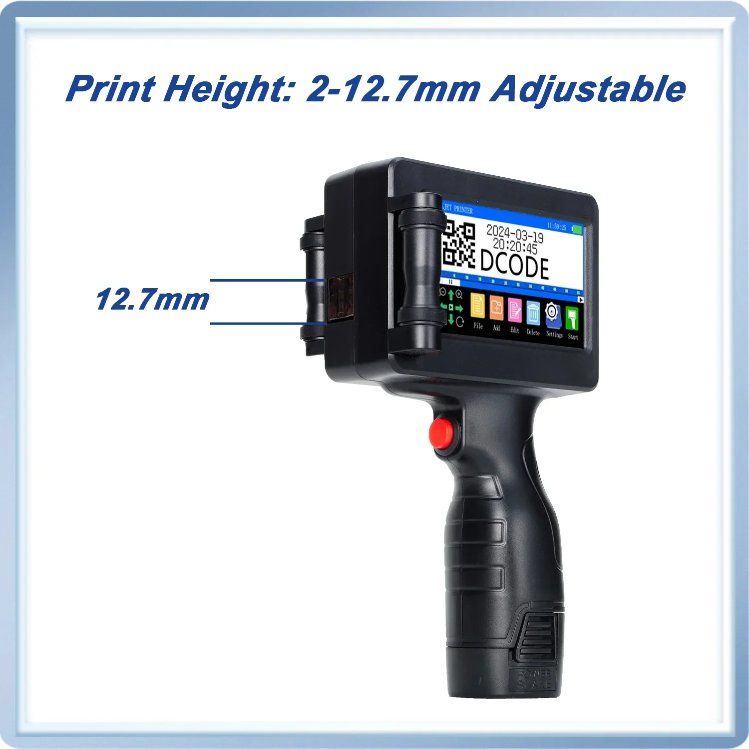 Impresoras portátiles DCODE 1755PLUS de 12,7mm, impresora de inyección de tinta portátil, texto, código de barras QR, número de lote, logotipo, imagen, fecha, máquina de impresión